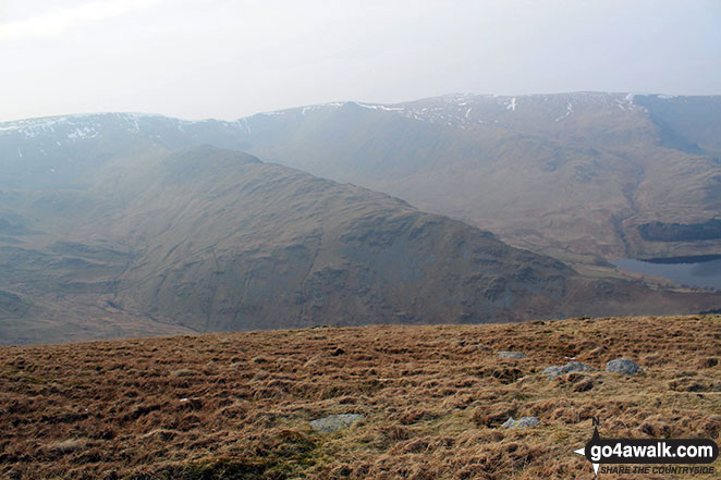 High Street (left), Kidsty Pike (centre), High Raise (Mardale) and Raven Howe on the horizon with Riggindale Crag in the mid-distance from Branstree (Artlecrag Pike)