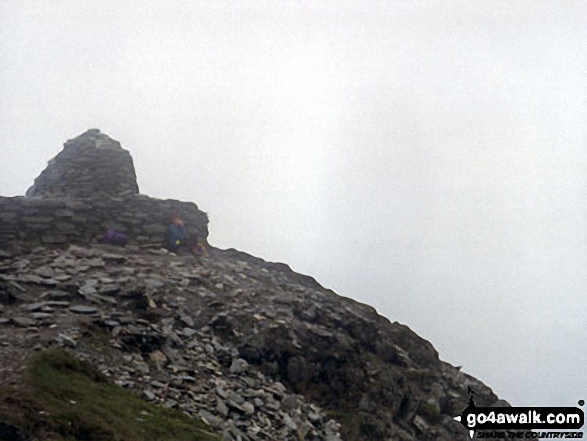 Walk c306 The Old Man of Coniston and Wetherlam from Coniston - My friend Annabelle at the summit of Coniston Old Man