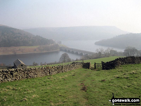 The road bridge (A57) across Ladybower Reservoir with Bamford Moor in the background from Crook Hill (Ladybower)