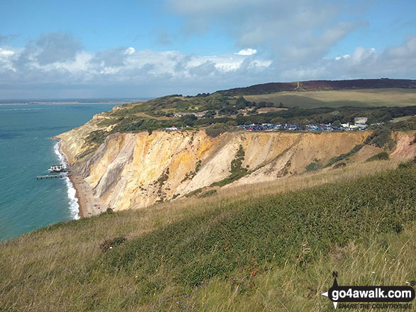 The multi-coloured sands of Alum Bay from West High Down 