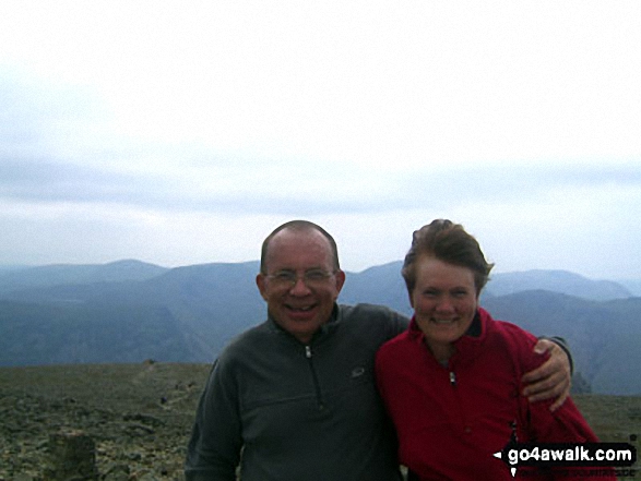 Walk c166 The Scafell Masiff from Wha House Farm, Eskdale - Me and my wife Sue at the summit of Scafell Pike