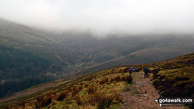 Descending back to Edale from a misty Kinder Scout