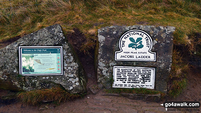 Walk d296 Jacob's Ladder and Kinder Scout from Edale - National Trust plaque at the bottom of Jacob's Ladder