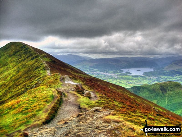 Walk c447 The Skiddaw Massif from Millbeck, nr Keswick - Carl Side (left), Long Side, Longside Edge, Derwent Water and Dodd (Skiddaw) from Ullock Pike