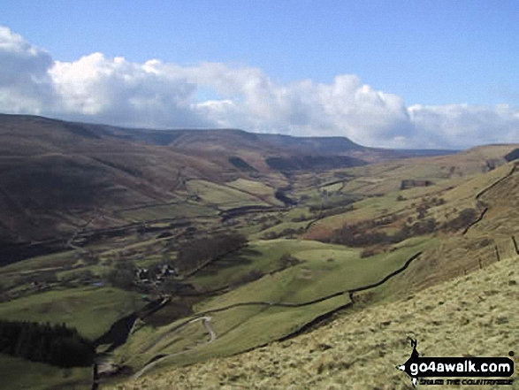 Walk d212 Alport Castles from Fairholmes Car Park, Ladybower Reservoir - Alport Dale from Alport Castles (looking North West)