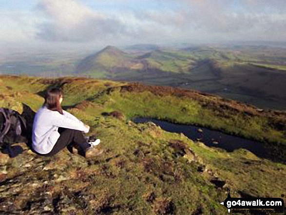 Walk sh113 Caer Caradoc Hill from Church Stretton - The best person in the world on top of Caer Caradoc Hill (featuring The Lawley (centre left) and The Wilderness (right)