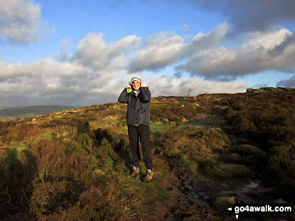 Walk ch135 The Cloud (Bosley Cloud) from Timbersbrook - Ann on the The Cloud (Bosley Cloud) - a windy day