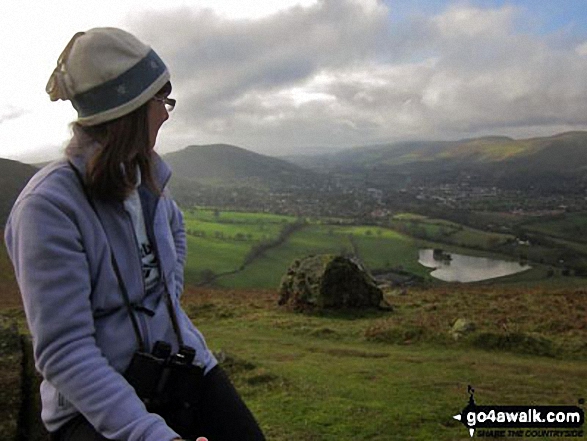 Walk sh134 Caer Caradoc Hill and The Lawley - Ann on Caer Caradoc Hill overlooking Church Stretton