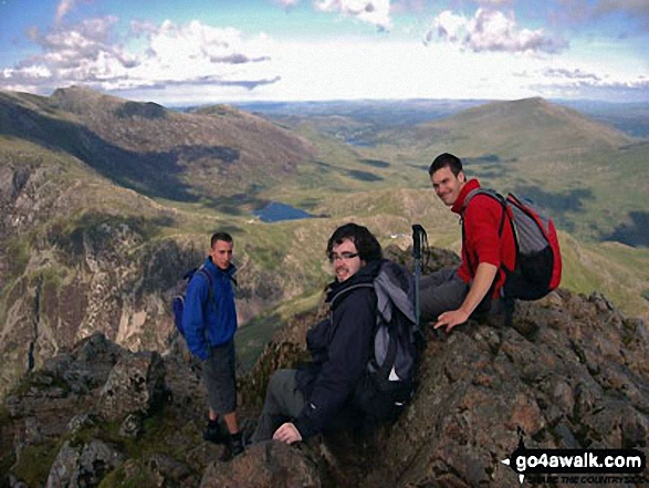 Walk gw117 Snowdon and Yr Aran via The Watkin Path from Bathania, Nantgwynant - James, James Lawton and Pete on Snowdon