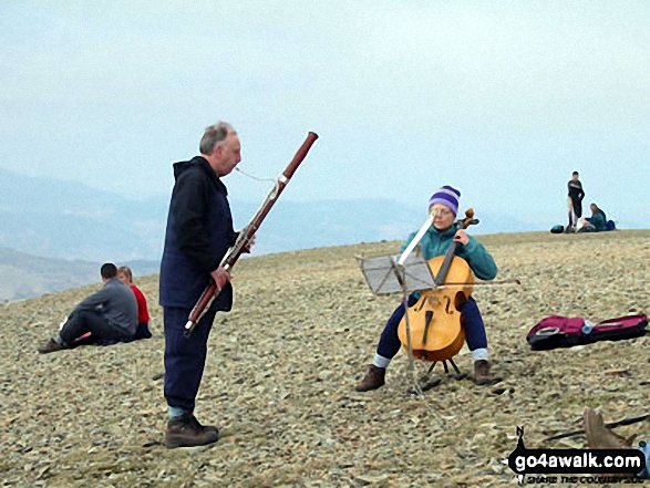 Walk c269 The Grisedale Horseshoe from Patterdale - Musicians on the summit of Helvellyn