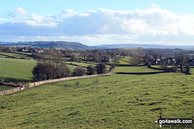 The beautiful Derbyshire countryside from the bottom of Longstone Edge 