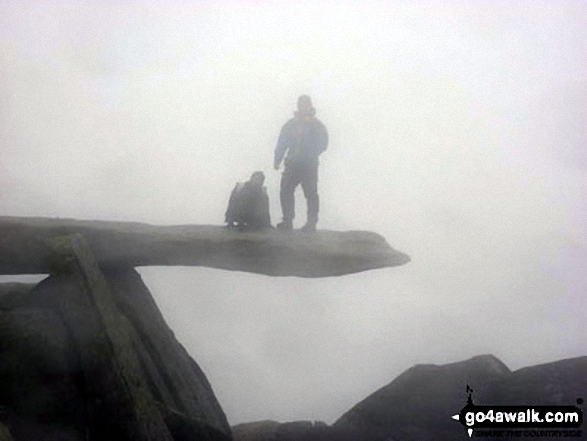 Walk gw102 The Welsh 3000's (Glyderau) from Llanberis - Me and my lad on the 'cantilever stone' on Glyder Fach