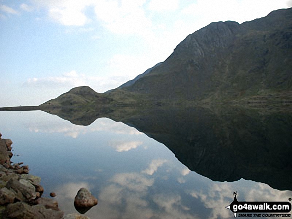 Walk c420 The Coniston Fells from Walna Scar Road, Coniston - Brim Fell End reflected in Levers Water