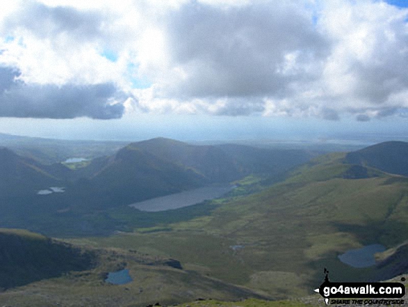 Walk gw126 Snowdon via The Llanberis Path - Llyn Cwellyn and Mynydd Mawr (Llyn Cwellyn)  (centre left) and Moel Eilio (Llanberis) (far right) from Snowdon (Yr Wyddfa)