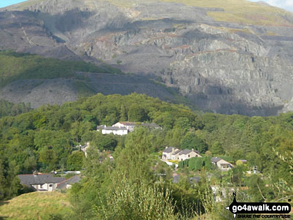 Walk gw118 Moel Cynghorion, Foel Gron and Moel Eilio from Llanberis - Coed Victoria (with a disused Slate Quarries beyond) from the Llanberis Path up Snowdon (Yr Wyddfa)