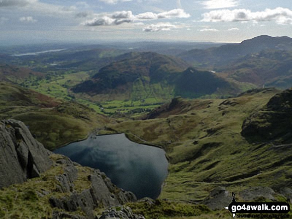 Walk c225 The Langdale Pikes via Jack's Rake from The New Dungeon Ghyll, Great Langdale - Stickle Tarn, Great Langdale and Lingmoor from Pavey Ark, The Langdale Pikes