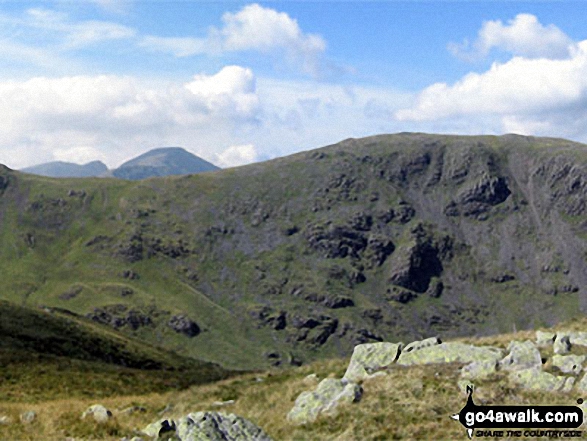 Walk c417 Base Brown, Great Gable and Kirk Fell from Honister Hause - Little Scoat Fell and Pillar (distance) with Brandreth (foreground) from Base Brown