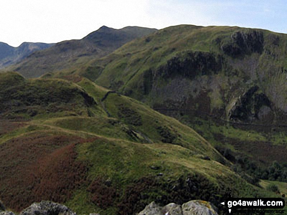 Walk c235 The Deepdale Horseshoe from Patterdale - The Helvellyn Ridge beyond St Sunday Crag from Arnison Crag, Patterdale