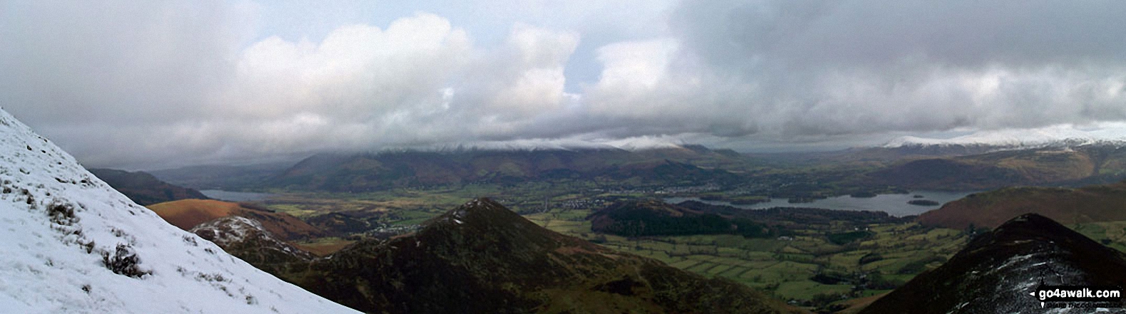 Walk c299 Causey Pike from Braithwaite - Barrow and Rowling End, with Keswick and Derwent Water beyond and Skiddaw and Blecathra (or Saddleback) in the background from Causey Pike