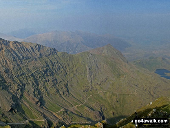 Walk gw126 Snowdon via The Llanberis Path - Crib Goch, Craig Fach and The PYG Track from the summit of Mount Snowdon (Yr Wyddfa)