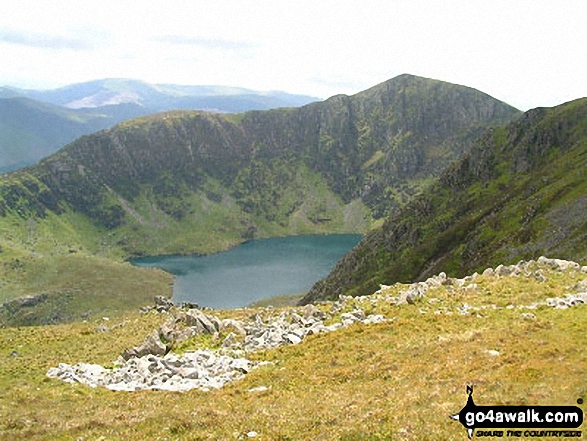 Walk gw137 Cadair Idris (Penygadair), Mynydd Moel, Craig Cwm Amarch and Cyfrwy via The Fox's Path - Craig Cwm Amarch and Llyn Cau from Mynydd Moel