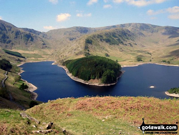 Walk c362 Branstree and High Street from Mardale Head - The Rigg and Haweswater Reservoir with Rough Crag and High Street beyond from The Old Corpse Road on Mardale Common