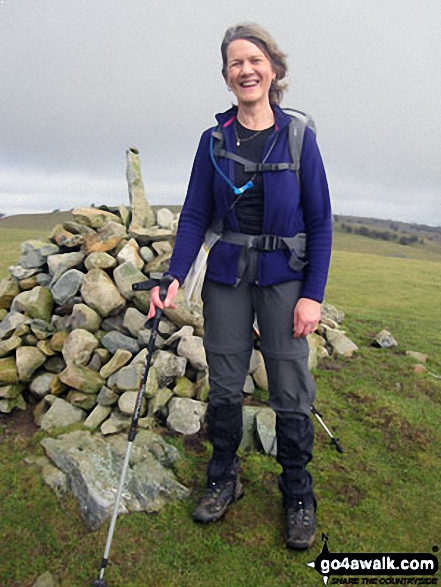 Walk c390 Hampsfell from Grange-over-Sands - Me at a cairn on the way up to Hampsfell