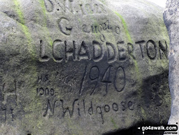 Walk d172 Bleaklow Head (Bleaklow Hill) and Higher Shelf Stones from Old Glossop - War time Graffiti on Higher Shelf Stones