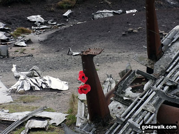 Walk d236 Higher Shelf Stones from Old Glossop - Plane Wreckage from the crashed flying fortress on Higher Shelf Stones.