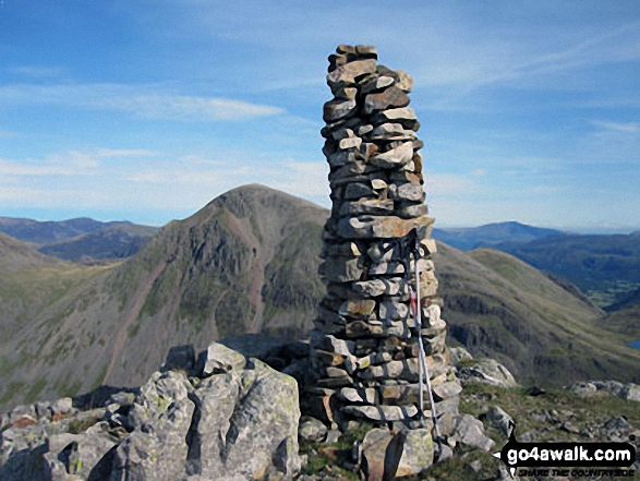 Walk c271 The Scafell Massif from Wasdale Head, Wast Water - Lingmell summit cairn with Great Gable in the background