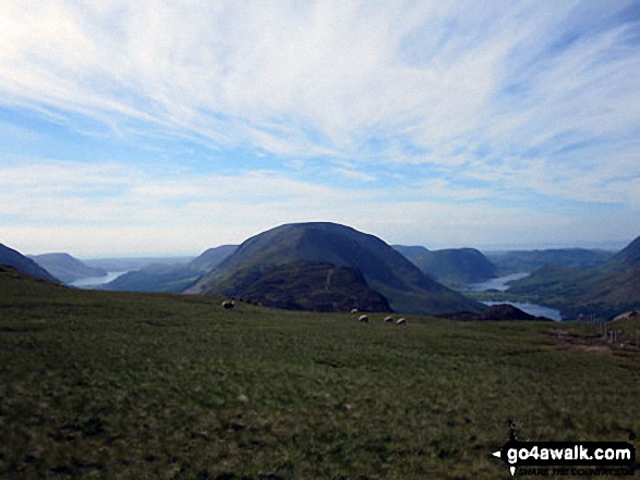 Hay Stacks (Haystacks) and Three Lakes (Ennerdale (left), Buttermere (right bottom) & Crummock Water (right top) from Moses' Trod