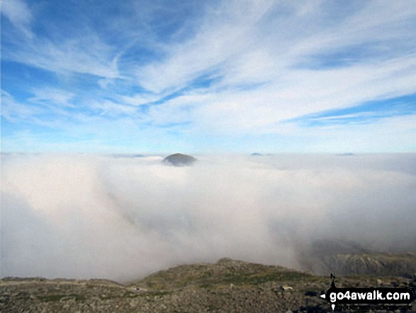 Walk c271 The Scafell Massif from Wasdale Head, Wast Water - Great Gable peeping up through the clouds during a cloud inversion from Scafell Pike