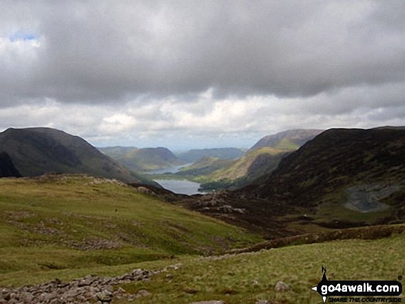 Walk c228 Hay Stacks from Buttermere - High Stile (left), Buttermere, Grasmoor and Fleetwith Pike (right) from near the top of Warnscale Beck