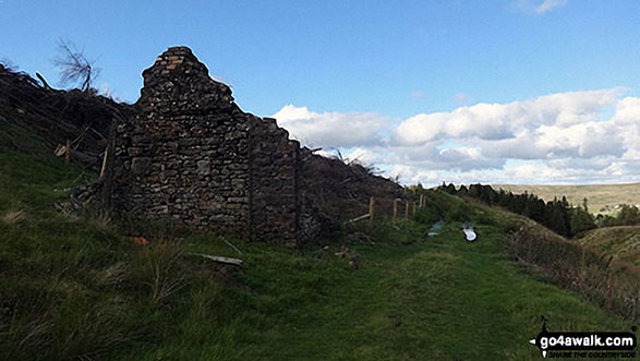 Walk c441 Flinty Fell from Nenthead - A ruined mine building and the path to Dowgang Hush