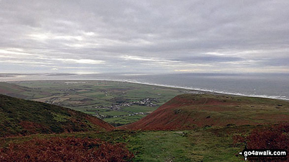 Walk c439 Black Combe and White Combe from Whicham Church, Silecroft - Looking back to Millom and Duddon Sands from the path up Black Combe