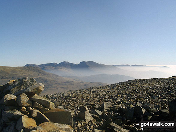 The Scafell Massif from the summit of Haycock Scafell Pike is in the centre, just to the right of the dip (Mickledore)