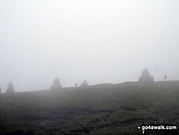 Walk c375 Nine Standards Rigg via The Coast to Coast walk from Kirkby Stephen - Nine Standards Rigg summit in mist