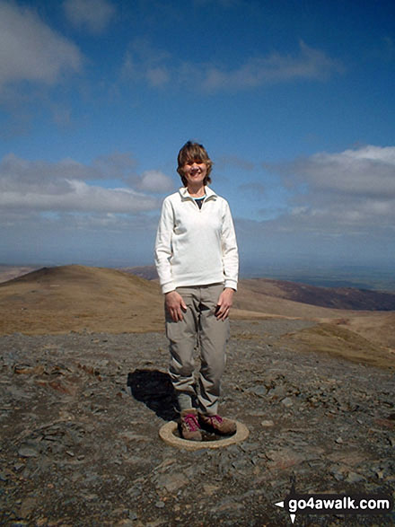 Walk c191 The Glendermackin Round from Mungrisdale - Standing on the Ordnance Survey Concrete Ring on the summit of Blencathra or Saddleback (Hallsfell Top)