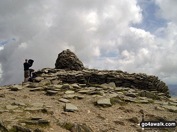 Walk c306 The Old Man of Coniston and Wetherlam from Coniston - The tall beacon on the summit of The Old Man of Coniston