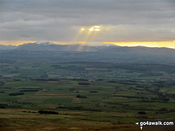 Sun and snow on Skiddaw and Blencathra from Black Fell (Haresceugh Fell) 