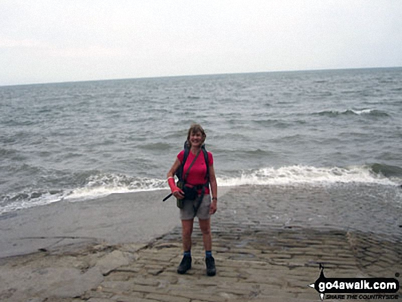 Toe Dipping and Pebble throwing in the North Sea at Robin Hood's Bay at the end of Wainwright's Coast to Coast Walk Walking Wainwright's Coast to Coast Walk 2011