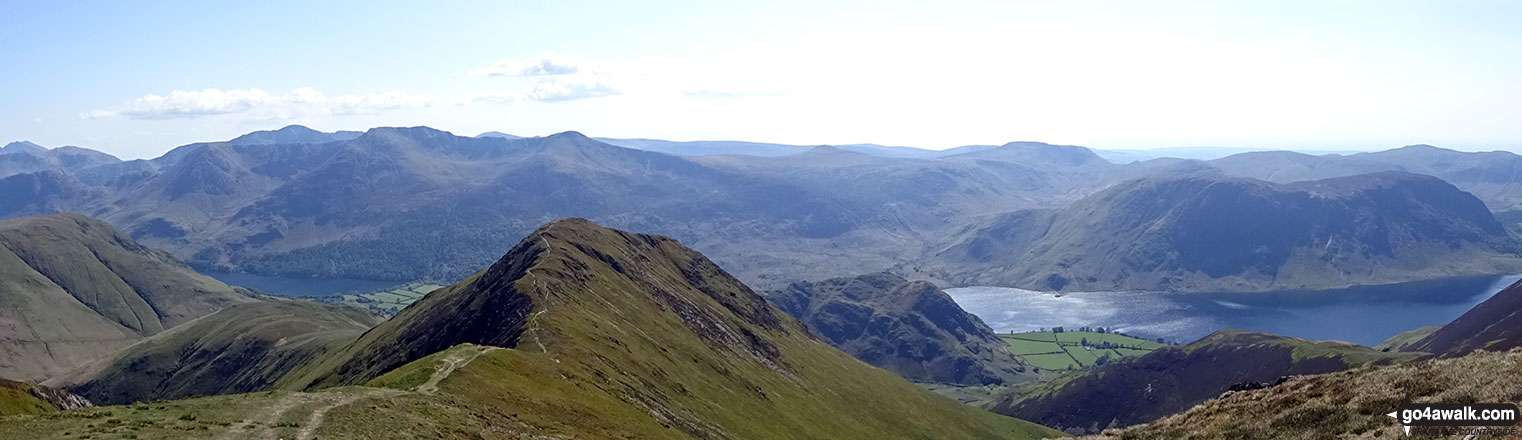 Walk c234 Grasmoor, Wandope and Whiteless Pike from Lanthwaite Green - Looking down over Whiteless Pike and Rannerdale Knotts to Crummock Water from Wandope