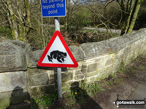 'Caution: Toads Crossing' sign on the road near Bowden Bridge, Hayfield 