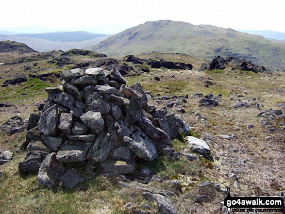 Walk gw133 Arenig Fawr (Moel Yr Eglwys), Moel Llyfnant and Gallt yDaren via the NW Ridge  from Pont Rhyd-y-Fen - Arenig Fawr (South Top) summit cairn with Moel Llyfnant beyond