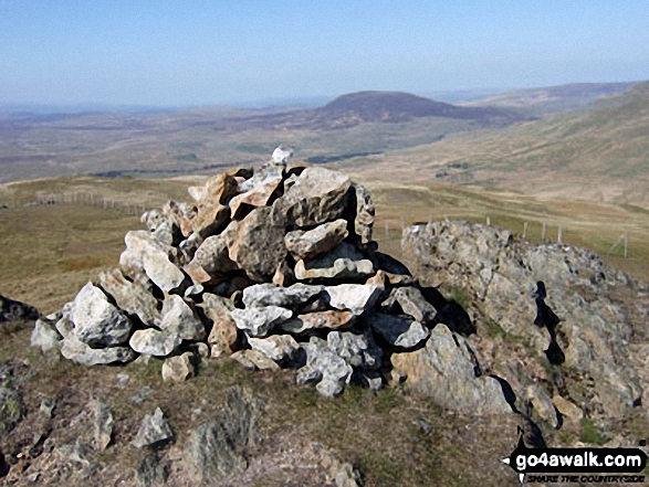 Walk gw133 Arenig Fawr (Moel Yr Eglwys), Moel Llyfnant and Gallt yDaren via the NW Ridge  from Pont Rhyd-y-Fen - Moel Llyfnant summit cairn with Arenig Fach in the distance