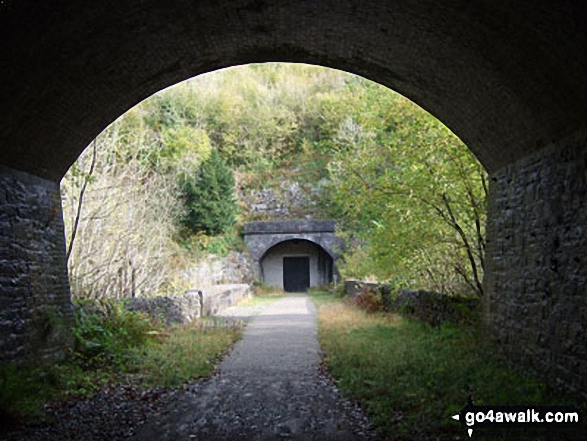 Walk d249 The Monsal Trail, Miller's Dale and Chelmorton from Wye Dale - The Monsal Trail in Wye Dale where it emerges from one tunnel to reach a 2nd blocked one