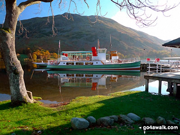 The Ullswater Water Steamer docked at Glenridding<br>with Place Fell in the background 