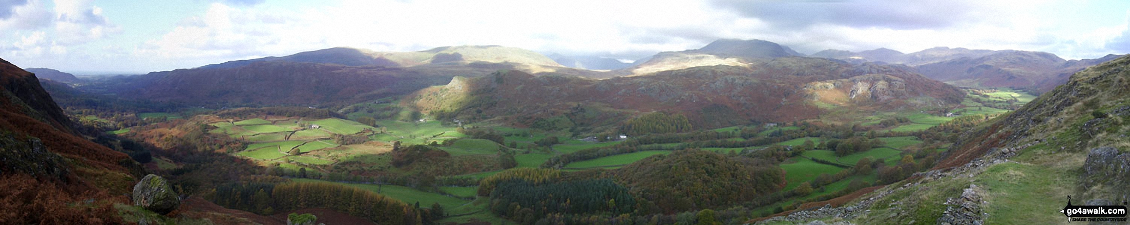 Walk c402 Harter Fell and Hard Knott from The Woolpack Inn, Eskdale - Eskdale from Birker Force (Waterfall) with Illgill Head (centre left) and Sca Fell (centre right) on the horizon