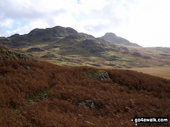 Walk c402 Harter Fell and Hard Knott from The Woolpack Inn, Eskdale - Crook Crag (left) and Green Crag (behind right) from Low Birker Tarn