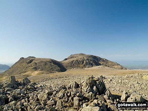 Walk c453 The Scafell Mountains from Wasdale Head, Wast Water - Ill Crag (left) with Broad Crag below Scafell Pike from Great End summit